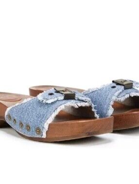 RE/DONE x Dr. Scholl's Clog Slide Sandals Buckle Washed Denim Blue NWB Size 9